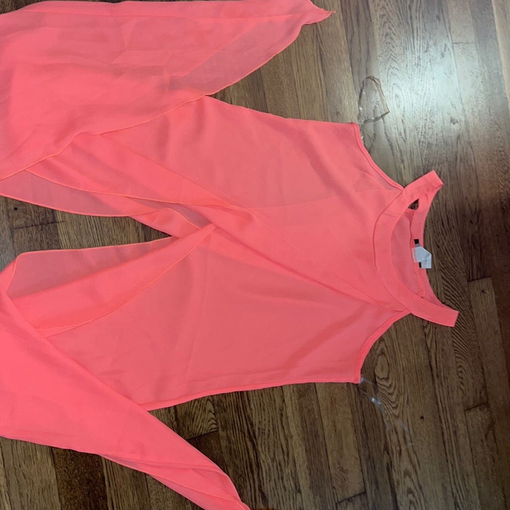 Long, unique, sheer neon top. NEVER WORN